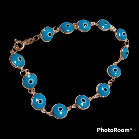 Savvy Cie Jewels Womens Blue Evil Eye Charm 18 K Rose Gold Vermeil Bracelets New - Picture 2 of 7